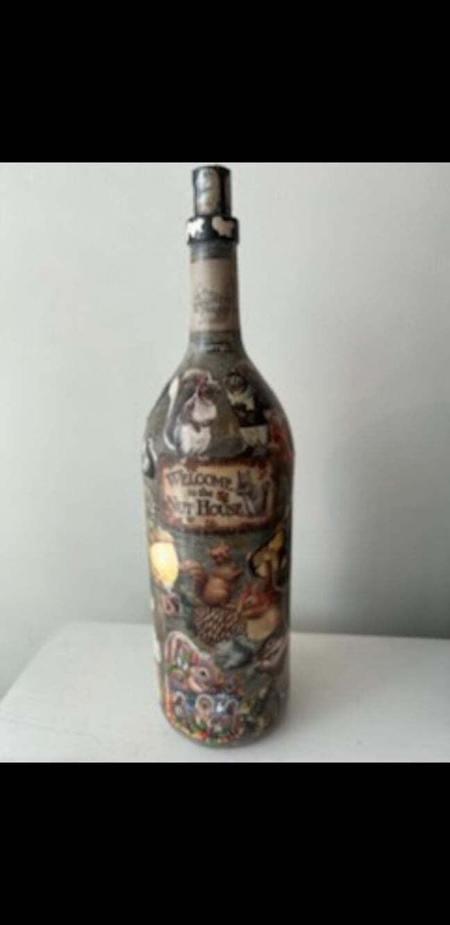 Squirrel Lovers Decoupage Wine Bottle Unique "Welcome To The Nut House"